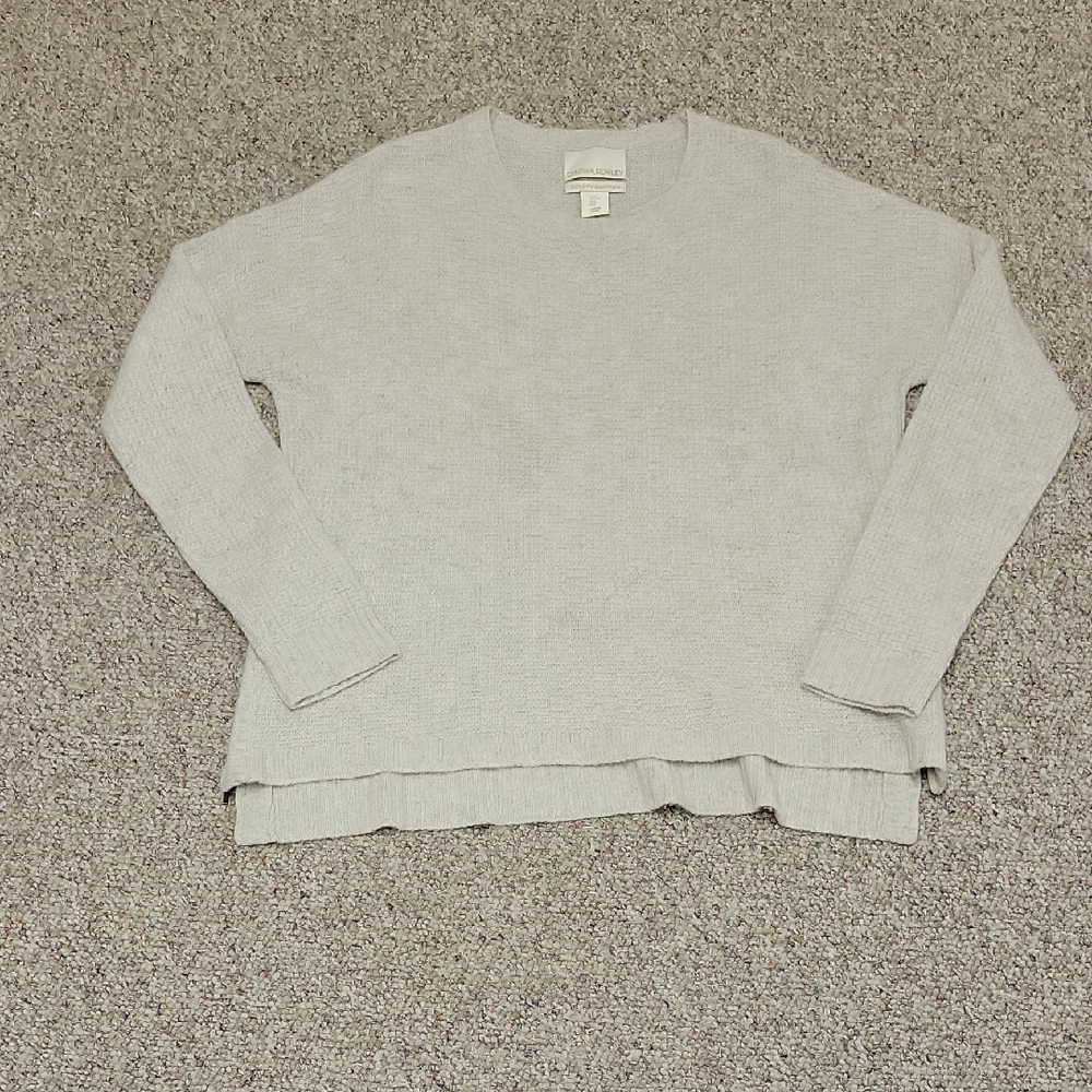 Cynthia Rowley oatmeal Crew Neck 100% 2 Ply Cashmere Sweater Large Cozy